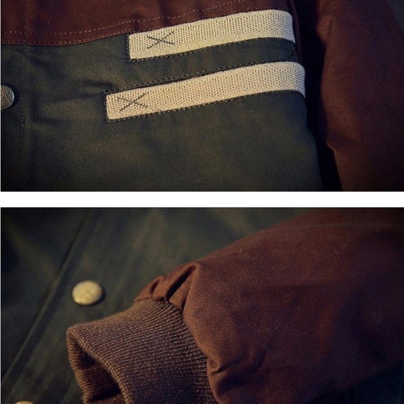 Men's Colorblock Bomber Jacket in Brown and Olive - Picture 2 of 6